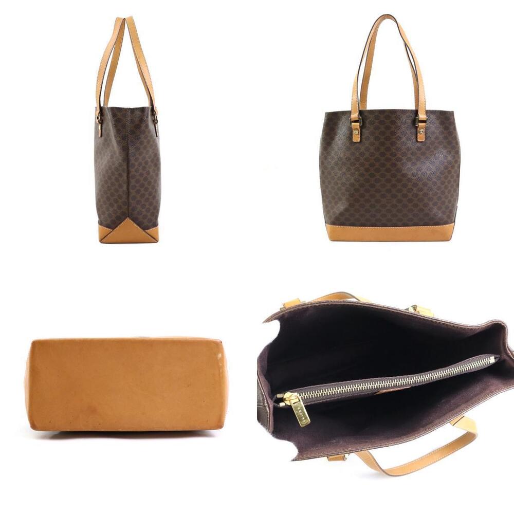 Celine Leather Shoulder Gold Brown Macadam Tote Bag - Picture 1 of 4